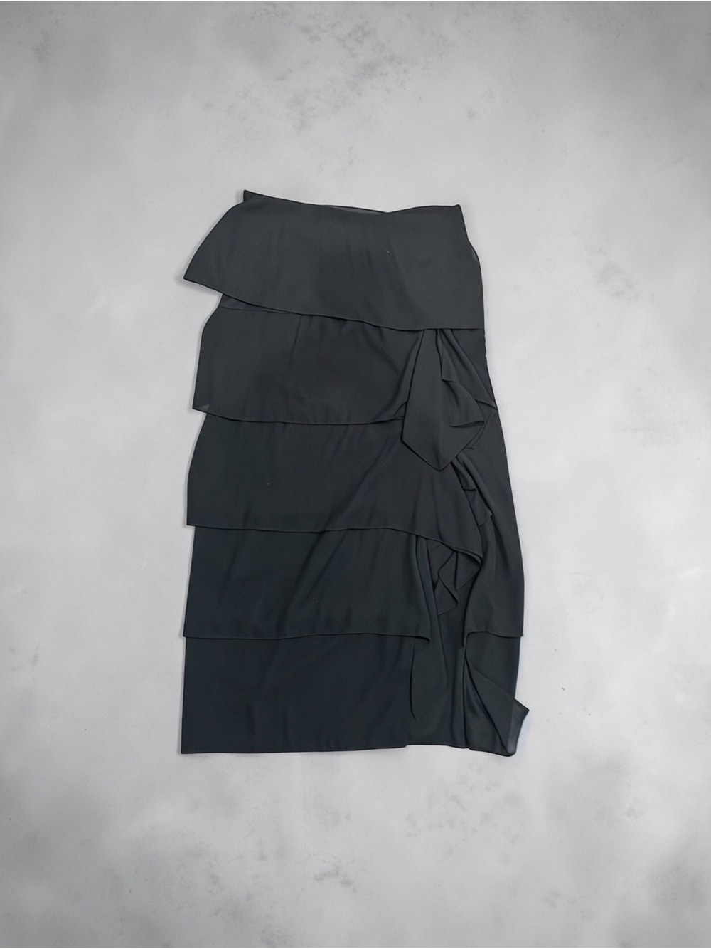 Vanessa Williams Black Tiered Ruffle Chiffon Midi Maxi Skirt Size Large